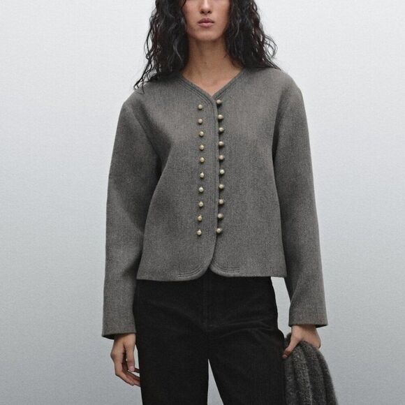 Massimo Dutti Jackets & Blazers - Massimo Dutti Womens Jacket S Taupe Brown Wool Blend Ball Buttons 6014/549 NWT